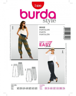 Patron Burda 7400 - Pantalon Large Femme sur bande élastique du 36 au 62 (FR)