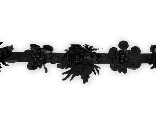 Galon "fleurs simili-cuir" 20mm noir