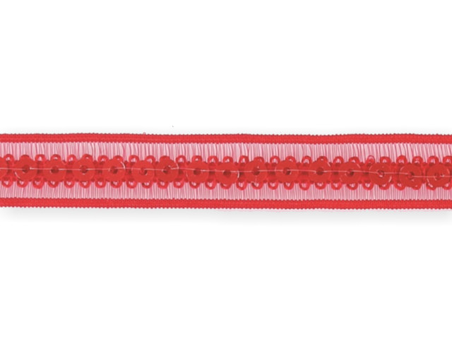 Galon "paillettes sur bande élastique" rouge 13mm