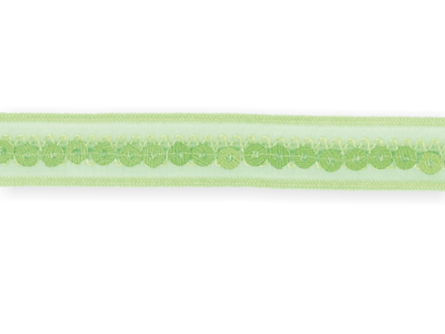 Galon "paillettes sur bande élastique" vert 13mm