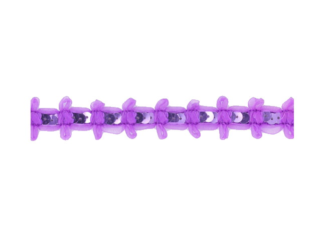 Galon Mousseline avec un nœud+paillettes 25mm violet