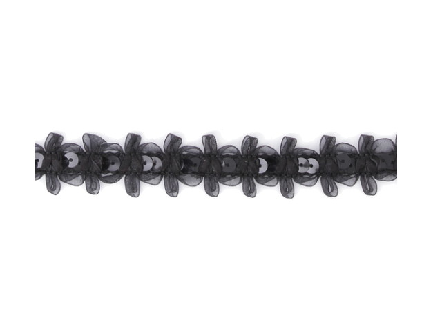 Galon Mousseline avec un nœud+paillettes 25mm noir