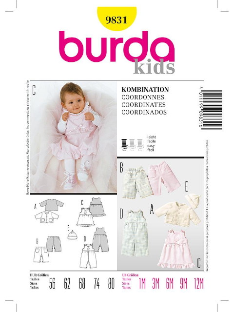 Patron Burda 9831 - Ensemble Bébé de 1 à 12 mois
